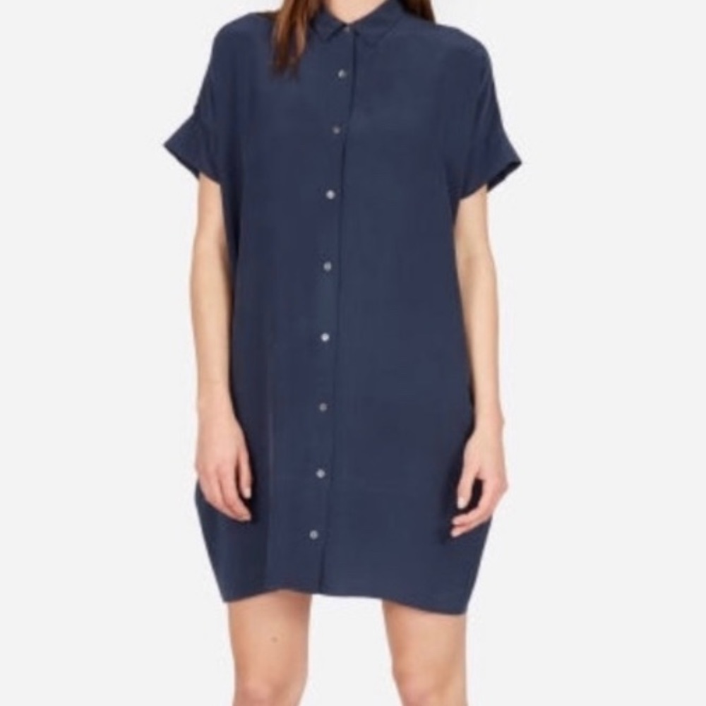 Everlane Square Silk Button Down Dress - Navy